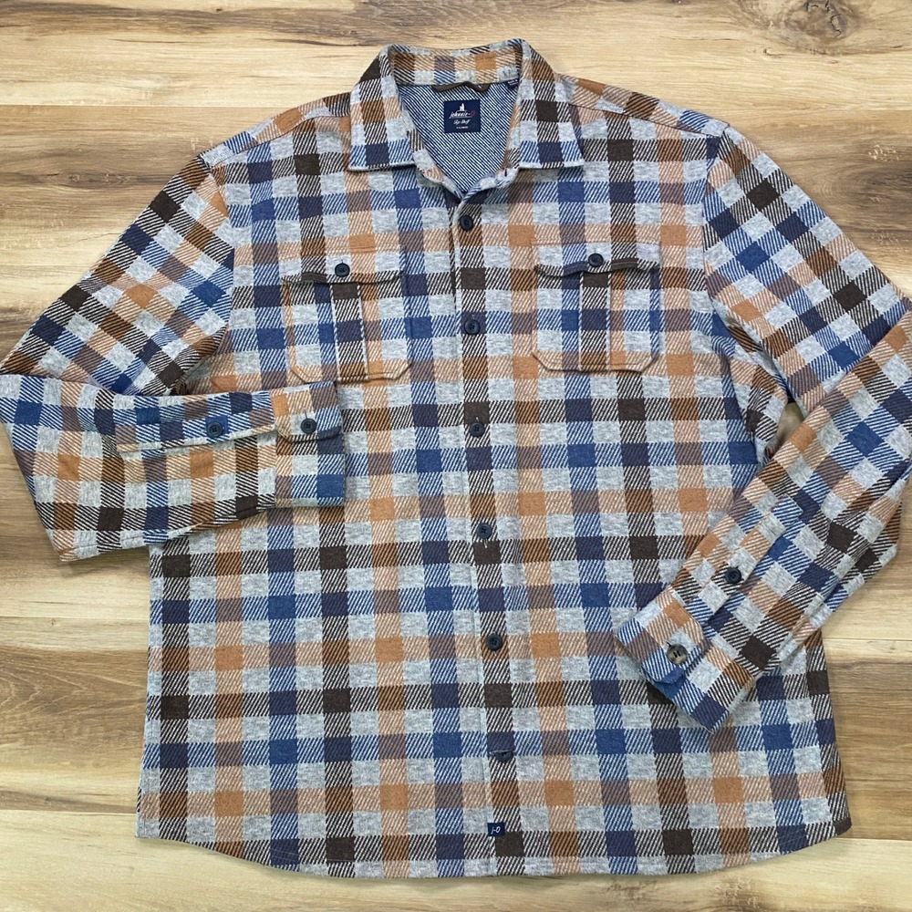 Johnnie-O Top Shelf Flannel Shirt XL Cochins Lodge Plaid Knit Button Up Shacket